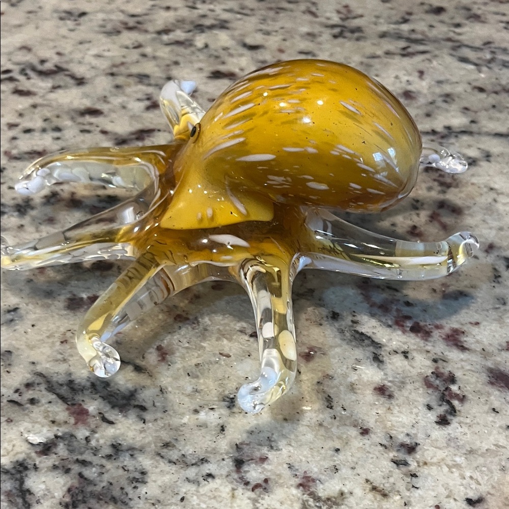 Handcrafted Glass Octopus Sculpture - Gold and Clear
